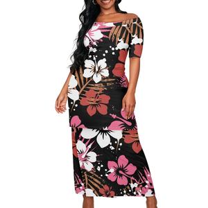 Personalizzato polinesiano samoano Puletasi fiore di ibisco foglia di Monstera stampa da donna abiti Casual mezza manica Top e gonne Set 2 pz - Product Image 1