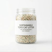 Litière pour chat au tofu durable |   Agglomération rapide, ultra absorbant et soluble dans l'eau |   Granulés gris de qualité supérieure, marque privée OEM