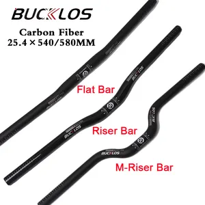 BUCKLOS 25.4mm 자전거 탄소 핸들 바 540/580mm 라이저 바 플랫 산악 자전거 핸들 초경량 바 자전거 부품