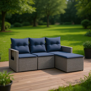 Poly Rattan Garden <b>Sofa</b> <b>Set</b> With Cushions Gray Outdoor Furniture Contemporary Design - Product Image 2