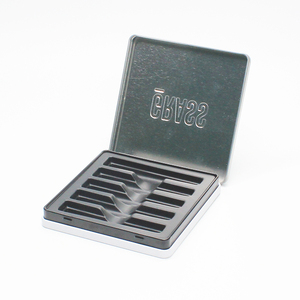 UKETA high quality embossed logo 5pcs insert tray portable metal tin packaging boxes hinged square tin cases