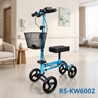Déambulateur à genouillères OEM pliable en aluminium noir avec frein à disque, aide à la mobilité pour patients blessés à la jambe, hauteur réglable, robuste