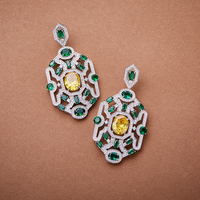 Laiton en forme de diamant vert Zirconium boucles d'oreilles de luxe femmes bijoux argent aiguille Anti allergie anniversaire cadeau