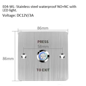 Tombol Keluar Kreatif Tombol Dorong Pintu Baja Nirkarat Pembuka Tombol Pelepas untuk Kontrol Akses Kunci Gerbang Elektronik