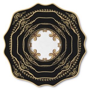 Juegos de Vajilla de Cerámica Negra y Dorada con Diseño de Girasol, Platos de Porcelana para Cena, Postre y Pan - Product Image 2