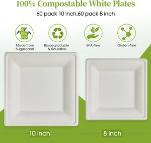 จานชานอ้อยสี่เหลี่ยมแบบใช้แล้วทิ้ง ย่อยสลายได้ทางชีวภาพ - Product Image 3