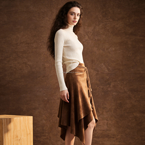<span class=keywords><strong>Gonna</strong></span> Midi in Camoscio Personalizzata per Donna, Stile Vintage Western Boho, Asimmetrica con Strati e Balze, Vita con Laccetti, Frange, Linea A, OEM - Product Image 2