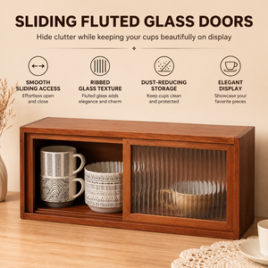 Custom Retro Solid Wood <b>Tea</b> Cup Storage Cabinet Japanese Cosmetics Desktop <b>Box</b> Dust-proof Figurine Display From Top Manufacturer - Product Image 4