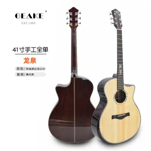 Geake Longquan Guitarra Acústica totalmente sólida de 41 polegadas Corpo de abeto brilhante de alta qualidade Mahogany ébano Venda por atacado