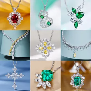 Rochime S925 Liontin Batu Permata Perak Murni Mewah Kalung Berlian Zirconia Emerald Choker Rantai Perhiasan Kustom