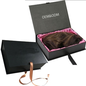 Hair Magnetic Box Custom Logo Printing Wholesale Luxury Black Hair Extension Cardboard Magnetic Wig Gift Packaging Paper Box For Braids