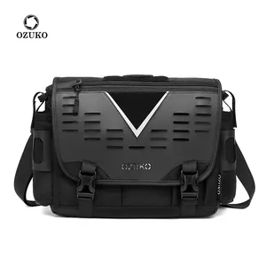 Ozuko C9483 Tas Laptop Bahu Hitam 2023 Tas Kurir Kustom Mode untuk Pria Tas Ransel Perjalanan Mini Bagasi