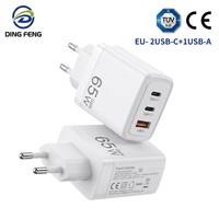 Cargador de Viaje de Carga Rápida con Nitruro de Galio, Certificado TUV, Estándar Europeo PD65W, Certificado CE, 2C1A, para Teléfono Móvil y Portátil