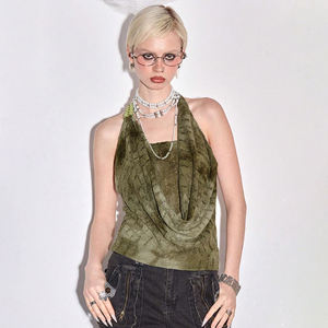 Top Halter Verde Tie Dye con Cuentas para Mujer, Cuello Drapeado, Sin Espalda, Ajuste Delgado, Moldeador de Cintura, Top Chic - Product Image 2