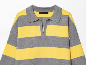 SHENZHU Ropa de <span class=keywords><strong>Mujer</strong></span>, Otoño 25, Nuevo Suéter de Punto a Rayas con Cuello Polo, Manga Larga, Simple y Versátil, 5536162 5536108 - Product Image 3