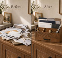 Organisateur de courrier en bois avec tiroir et compartiments, trieur de courrier pour bureau, entrée, porte-documents en bois pour bureau