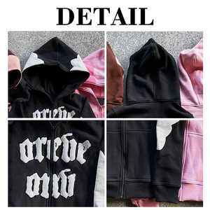 Sweat à capuche zippé intégral Y2K en coton épais personnalisé avec imprimé en relief, en tissu molletonné épais pour homme - Product Image 4