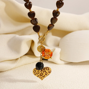 Collar DIY de Acero Inoxidable con Cuentas de Resina con Estampado de Leopardo y Corazón, Chapado en Oro de 18k, Cadena en Y, Joyería de Regalo - Product Image 4