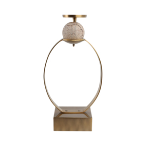 Portacandele Scultoreo con Accento Sferico in Marmo, Elegante Candelabro a Colonna per Centrotavola o Decorazione d'Ingresso - Product Image 1