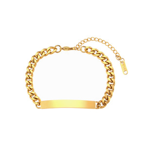 Bracelet à maillons cubains en acier inoxydable plaqué PVD or 18K pour femmes, barre d'identification <span class=keywords><strong>gravée</strong></span> sur mesure, étanche et non ternie, cadeau de bijouterie - Product Image 2