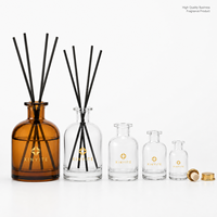 Bouteille diffuseur de parfum en verre transparent ambré rond avec logo personnalisé, vide, 50 ml, 100 ml, 150 ml, 250 ml, 500 ml, récipient d'aromathérapie