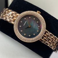 Montre à quartz élégante pour femme avec logo personnalisé, cadran et lunette sertis de diamants, bracelet en acier inoxydable or rose, mode sport, étanche