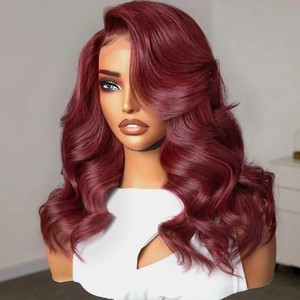 Parrucche di capelli umani <span class=keywords><strong>in</strong></span> pizzo 13x4 HD per le donne con onde del corpo colorate 99j bordeaux 13x6 parrucca frontale di colore rosso - Product Image 2