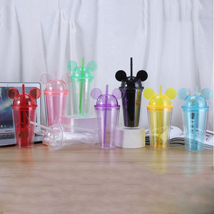 Phong cách mới 16oz Acrylic Mickey tai Tumbler với rơm và nắp đôi tường ly nhựa chuột Tai Tumbler - Product Image 2