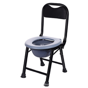 Portable <b>Commode</b> <b>Chair</b> Foldable Carbon Steel Frame Grey Seat Indoor Use For Elderly And Pregnant Women - Product Image 1