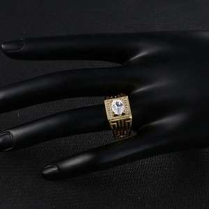 Anillo de compromiso para hombre chapado en oro de 18 quilates con circonitas de lujo, anillo de compromiso de moda con circonitas para hombre, anillo de dedo de oro que no se deslustra - Product Image 2