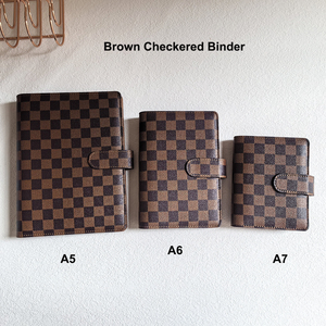 A5ปกสมุดโน๊ตหนัง PU สีทองทรงหลวมแขน A6แฟ้มลายตารางหมากรุก - Product Image 4
