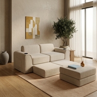 Canapé modulable en éponge compressée avec coussin en mousse haute résilience, en tissu velours côtelé en forme de L avec porte-gobelets