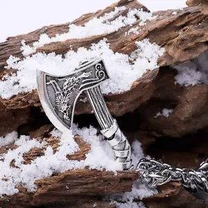 Viking colar e pingente talisman, joias com corrente masculina e feminina, colares de aço inoxidável da moda, pingente de zircônia
