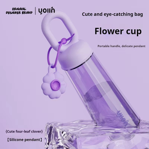 Bouteille d'eau portable en plastique avec fleur en silicone, grande capacité, gourde de sport avec poignée, gobelet anti-fuite pour écoliers et écolières - Product Image 6