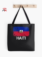Sac fourre-tout réutilisable personnalisé avec drapeau d'Haïti, sac de courses, pochette de transport, sac de voyage, imprimé carte et drapeau d'Haïti en toile