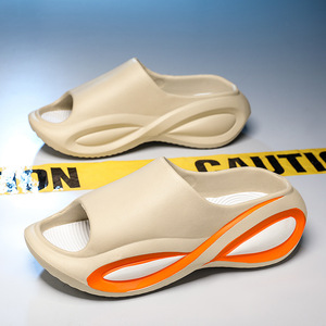 Zapatillas EVA con punta abierta para mujer, suela gruesa, zapatos de playa ligeros de verano, M9527, color caqui - Product Image 1