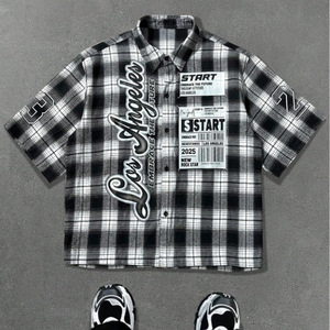 <span class=keywords><strong>Chemise</strong></span> à manches courtes pour <span class=keywords><strong>homme</strong></span>, personnalisée, transfrontalière, tendance, confortable, à imprimé écossais, séchage rapide, col à revers - Product Image 1