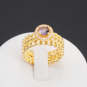 Anillo Doble Clásico JXX Chapado en Oro de 24K con Piedra para Mujer, Joyería de Boda, Gran Venta - Product Image 2