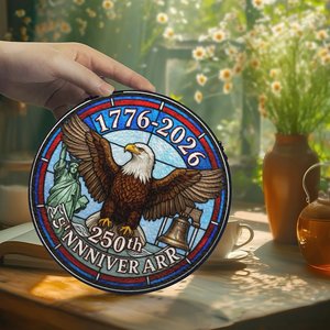 Pendentif mural attrape-soleil en vitrail pour le 250e anniversaire des États-Unis, 1776-2026, décor Aigle et Cloche de la Liberté - Product Image 3