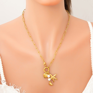 Collar de Perlas de Acero Inoxidable Estilo Europeo Americano con Colgante de Corazón, Cadena para Clavícula, Chapado en Oro de 18K, Regalo de Joyería - Product Image 4