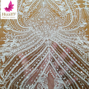 HY2953 Último Modelo de Tela de Encaje <span class=keywords><strong>Blanco</strong></span> para Novia con Cuentas 3D y Lentejuelas - Product Image 2