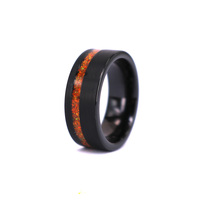 Bagues de fiançailles et de mariage unisexes en tungstène noir brossé à rainures décalées, avec opale de feu orange écrasée, certifiées par un tiers THX Jewelry