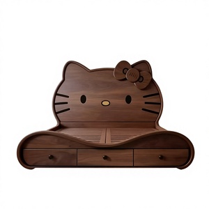 Cama litera moderna <span class=keywords><strong>de</strong></span> roble con altura ajustable, diseño <span class=keywords><strong>de</strong></span> <span class=keywords><strong>Hello</strong></span> <span class=keywords><strong>Kitty</strong></span>, ecológica, con almacenamiento, cabecero iluminado, acabado en fresno blanco, tablero grande - Product Image 3