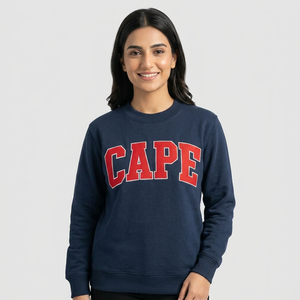 CAPE Men's <b>Navy</b> Blue Crew Neck Sweatshirt Regular Fit 100% Cotton Printed Letter Design Casual Autumn Wear URBAN PRODUCTIONS - Product Image 1