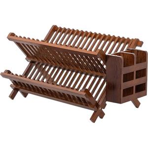 Wooden Dish <b>Rack</b> Foldable <b>Plate</b> Bowl Drainer With Chopstick Holder And Cup Storage For Kitchen Countertop Use - Product Image 5