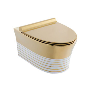 Inodoro suspendido de una pieza con descarga oculta y sifón en P, de cerámica dorada, accesorios sanitarios para baño. - Product Image 3
