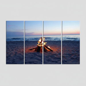 Modern Glass <b>Beach</b> Bonfire <b>Canvas</b> Print: Coastal Serenity Artwork,SET OF 4 <b>CANVAS</b> - Product Image 2