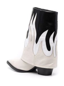 IDOIT Cowgirl Fold Over Shaft Wedge Wide Becerro Western Bootie Flame Punta estrecha Negro Blanco Botas de cuero Zapatos de mujer - Product Image 6