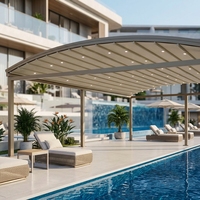 Pergola extérieure motorisée en PVC rétractable sur mesure pour restaurant, café, hôtel, complexe hôtelier, patio
