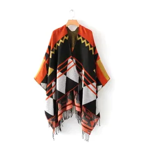 Elegant Design Comfortable Acrylic With Fringes Ladies Winter Wool Poncho